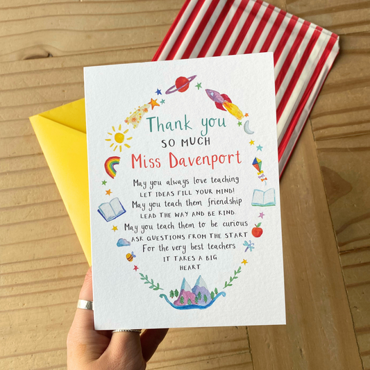Wish for Teacher Personalised Card - Thank You It Takes a Big Heart
