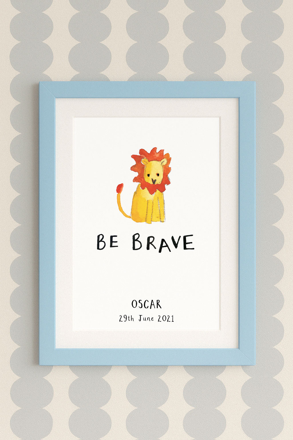 Personalised 'Be Brave' Lion Wall Art Print