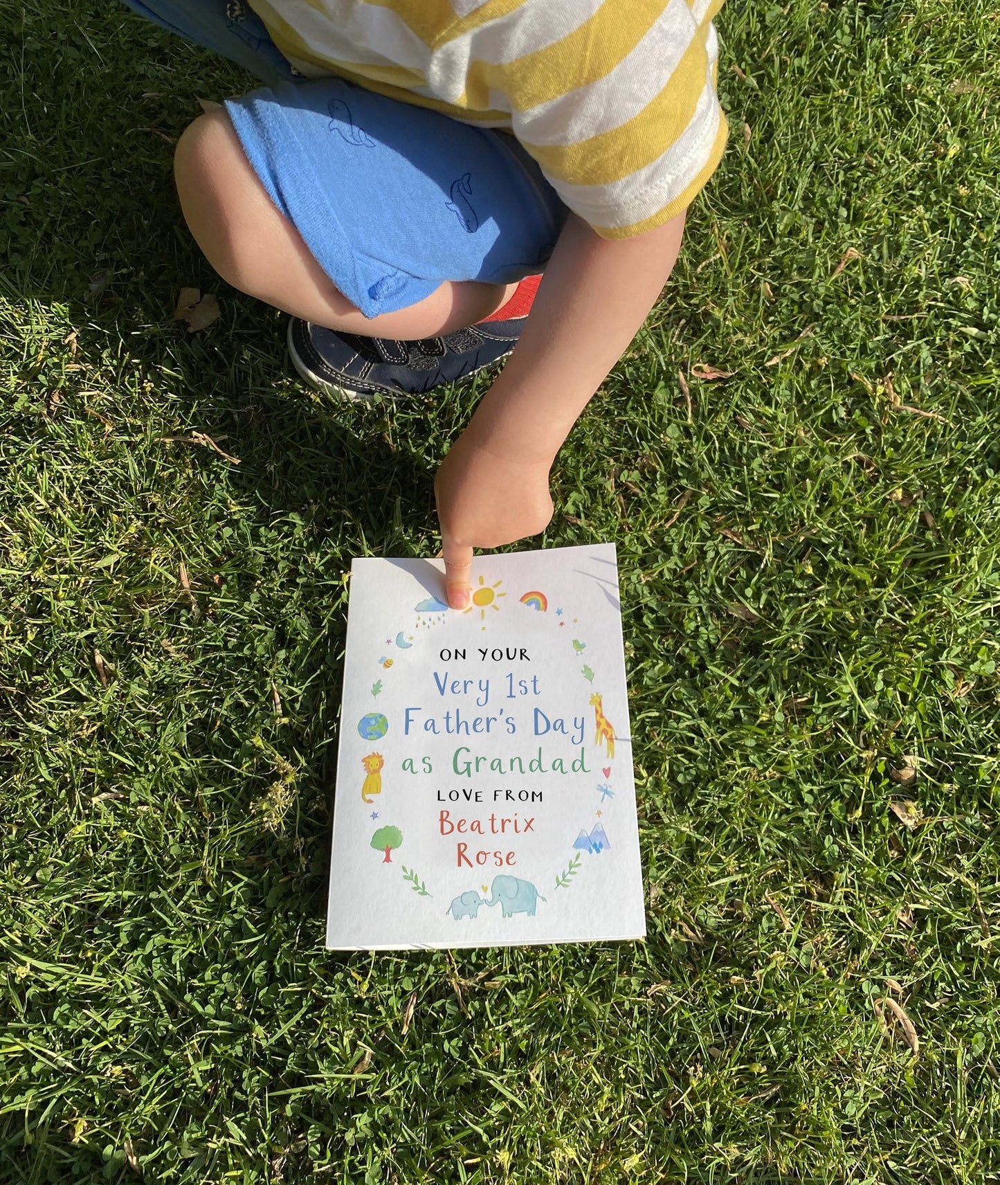 Card that says " on your Very First Fathers Day as Grandad love from Beatrix"