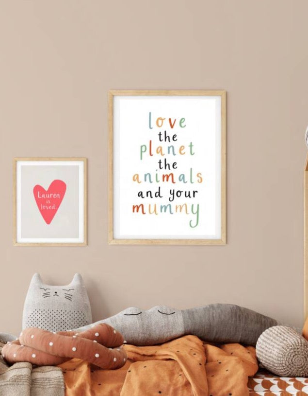 'Love The Planet' Personalised Nursery Wall Art Print - Ruby and Rafe