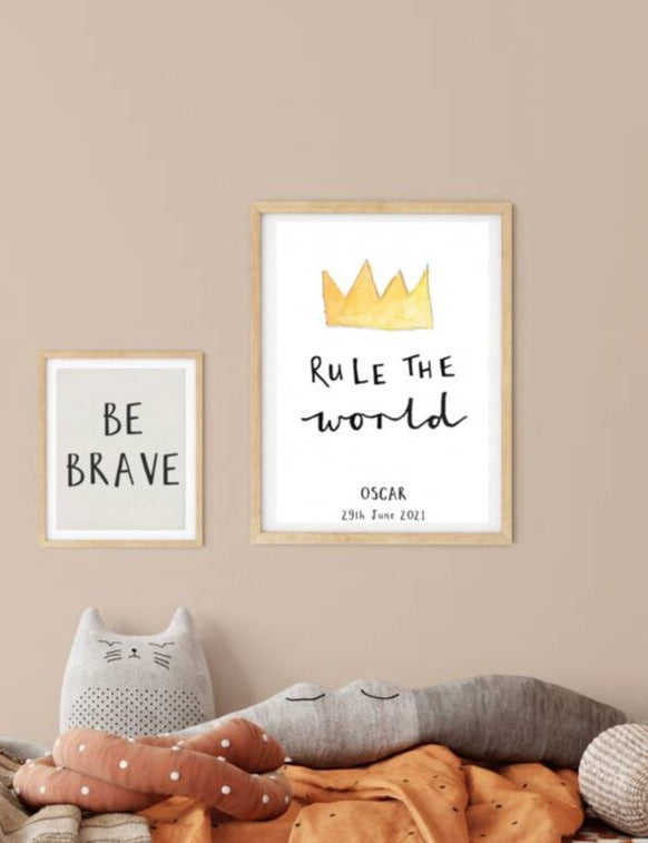 Personalised 'Rule The World' Crown Wall Art Print - Ruby and Rafe