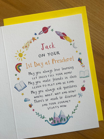 Personalised First Day at Preschool Card