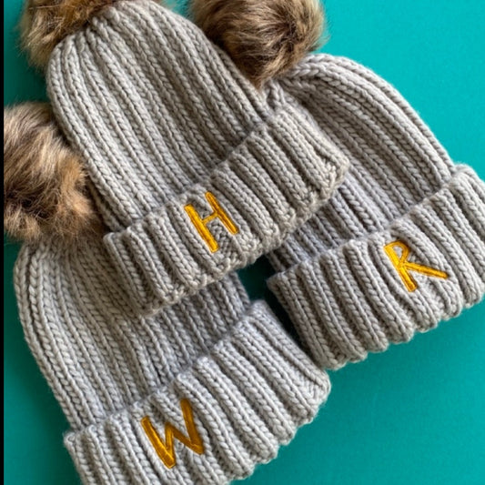 Personalised Embroidered Faux Fur Pom Pom Bobble Hat