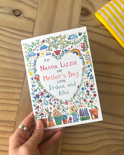 Personalised Illustrated Garden Mother's Day Card for Nan