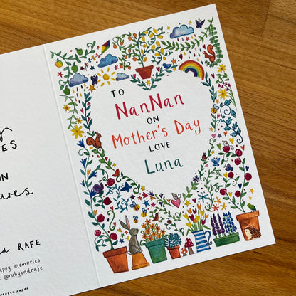 Personalised Illustrated Garden Mother's Day Card for Nan
