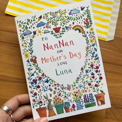Personalised Illustrated Garden Mother's Day Card for Nan