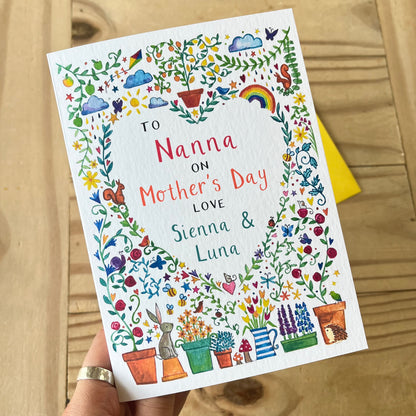 Personalised Illustrated Garden Mother's Day Card for Nan
