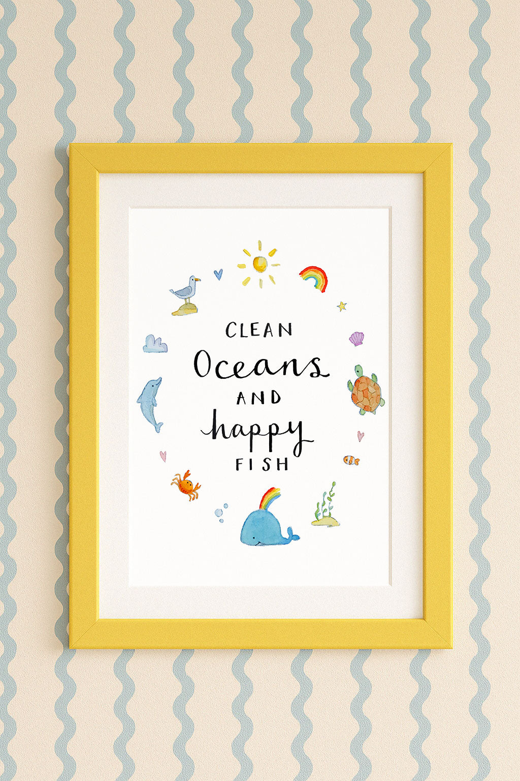 Clean Oceans and Happy Fish A4 Wall Art Print