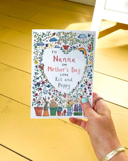 Personalised Illustrated Garden Mother's Day Card for Nan