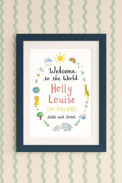 Personalised 'Welcome To The World' Wall Art Print