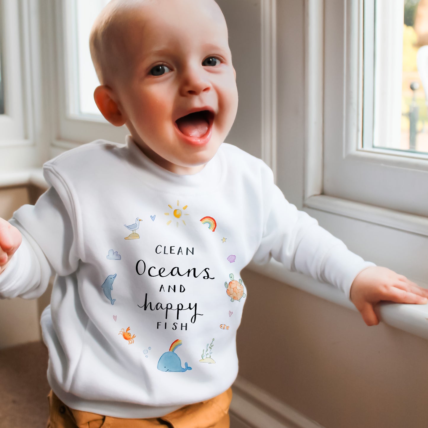 Clean Oceans And Happy Fish Baby Sweatshirt - Ruby and Rafe