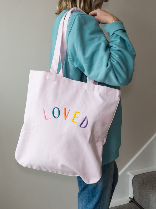 Embroidered 'Loved' Organic Tote Bag