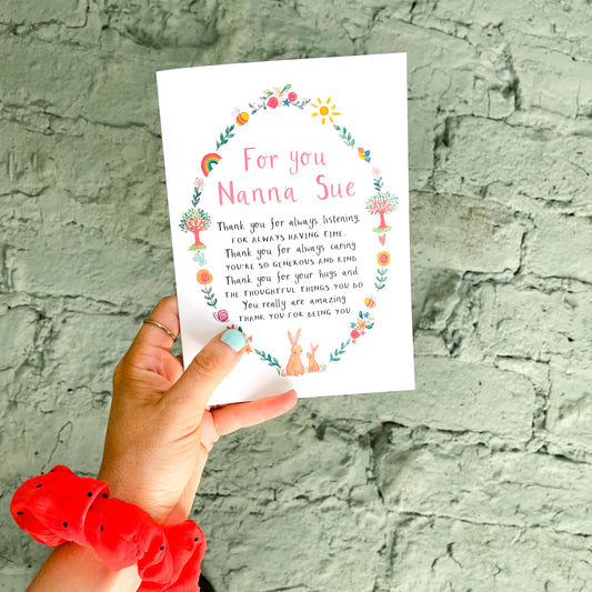 Personalised Wish For Nan Nanna Grandma Card - Ruby and Rafe