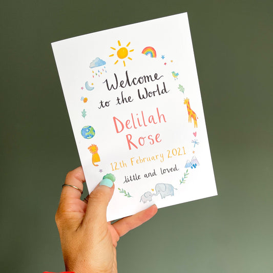 Welcome To The World Personalised Baby Card - Ruby and Rafe
