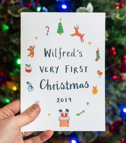 Personalised Baby's Very First Christmas Card - Ruby and Rafe