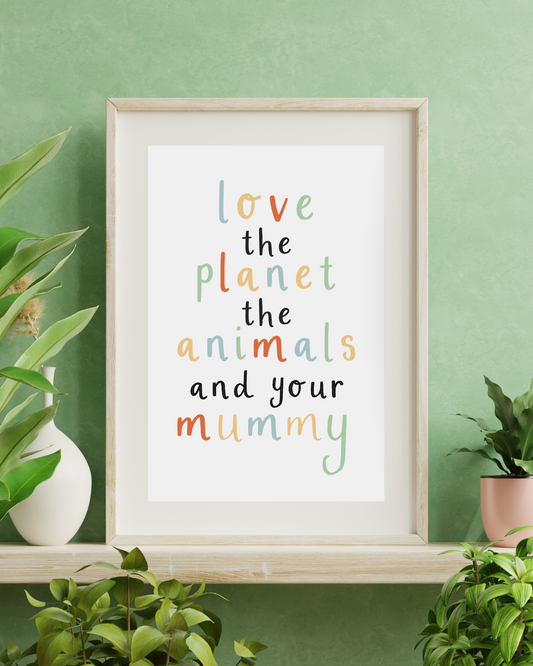 'Love The Planet' Personalised Nursery Wall Art Print