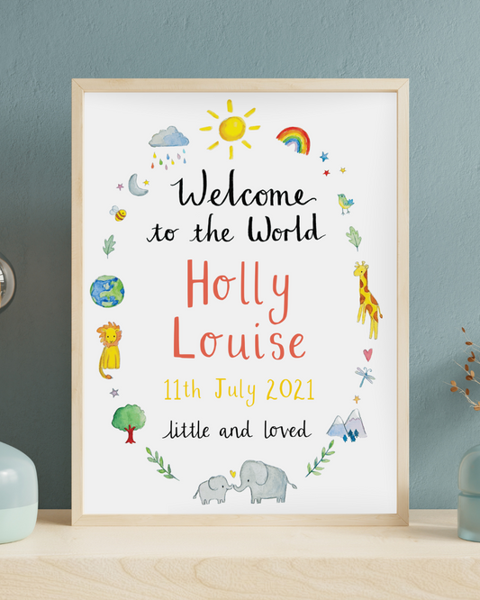 Personalised 'Welcome To The World' Wall Art Print