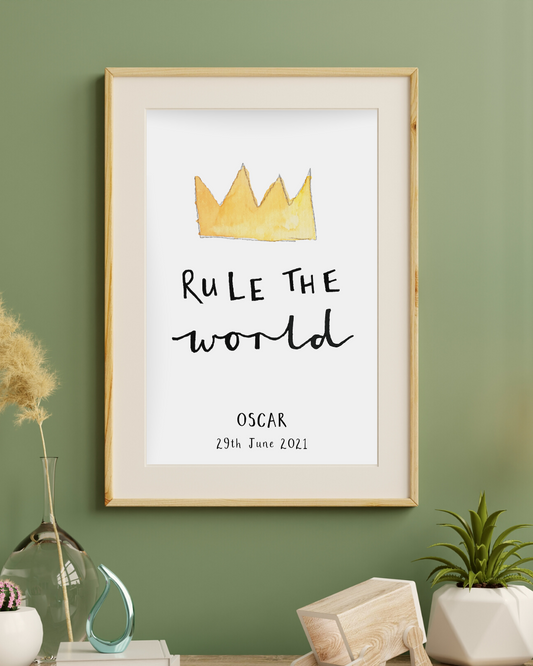 Personalised 'Rule The World' Crown Wall Art Print