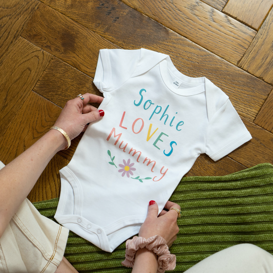 Name Loves Mummy Personalised Mother's Day Babygrow - Ruby and Rafe