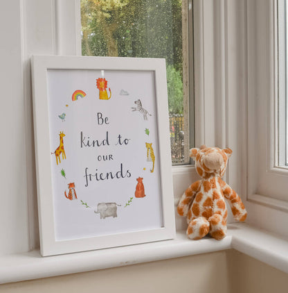 'Be Kind To Our Friends' A4 Wall Art Print - Ruby and Rafe