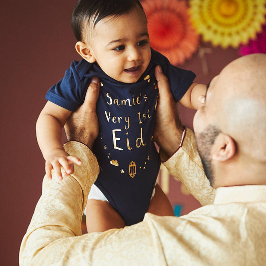 'Happy First Eid' Personalised Babygrow - Ruby and Rafe