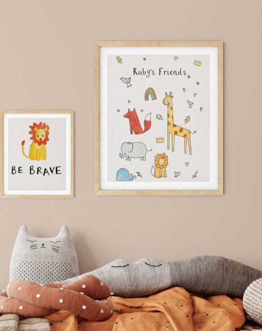 Personalised 'Animal Friends' Wall Art Print - Ruby and Rafe