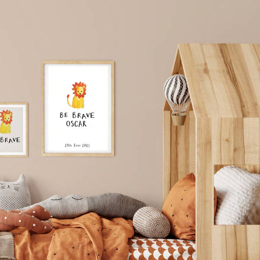 Personalised 'Be Brave' Lion Wall Art Print - Ruby and Rafe
