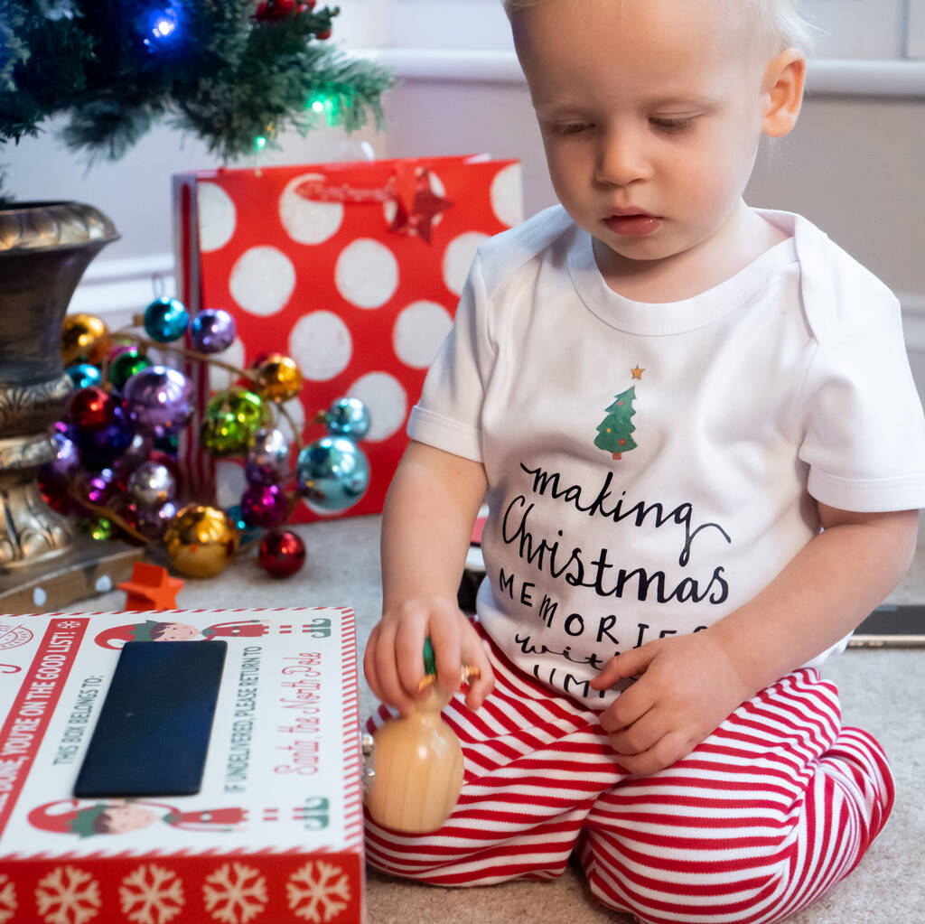 Personalised 'Making Memories' Christmas Babygrow - Ruby and Rafe
