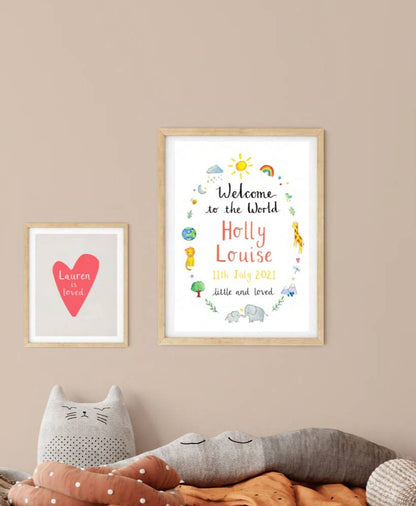 Personalised 'Welcome To The World' Wall Art Print - Ruby and Rafe